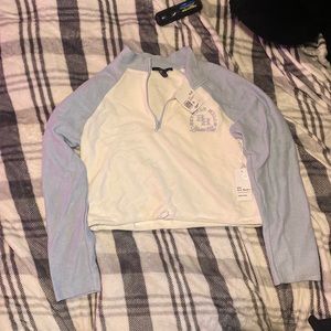 Baby blue and white athletic pullover